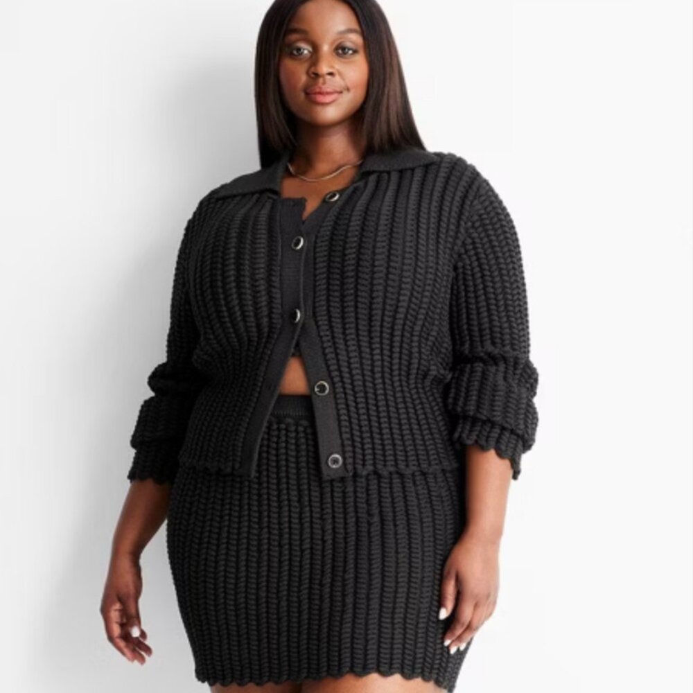 Jenee Naylor Braided SET Cardigan and Skirt combo NWT Black Size 3X